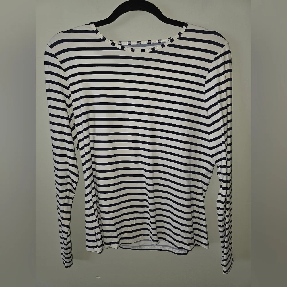 Lands' End Navy and White Striped Long Sleeve Tee - Picture 2 of 3